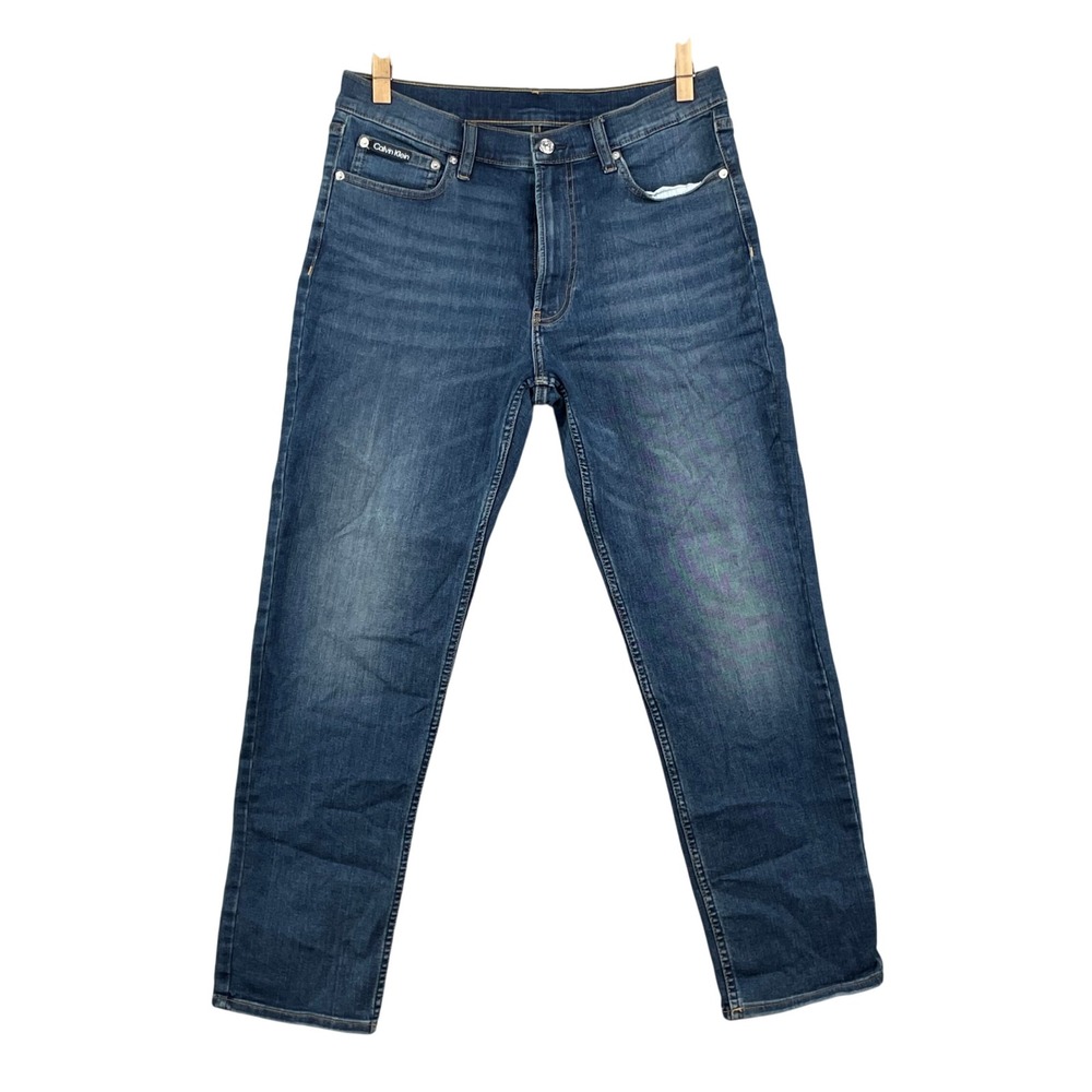 Calvin Klein Jeans Womens 33x28 Blue Straight Leg Dark Wash Denim Stretch Casual